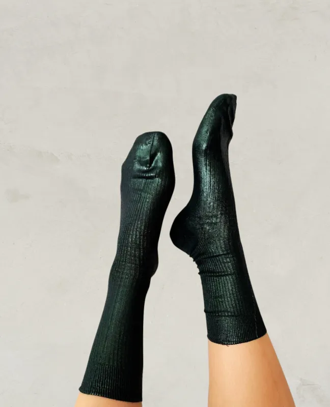 Maria La Rosa Cipresso Metallic Silk Socks made by Maria La Rosa