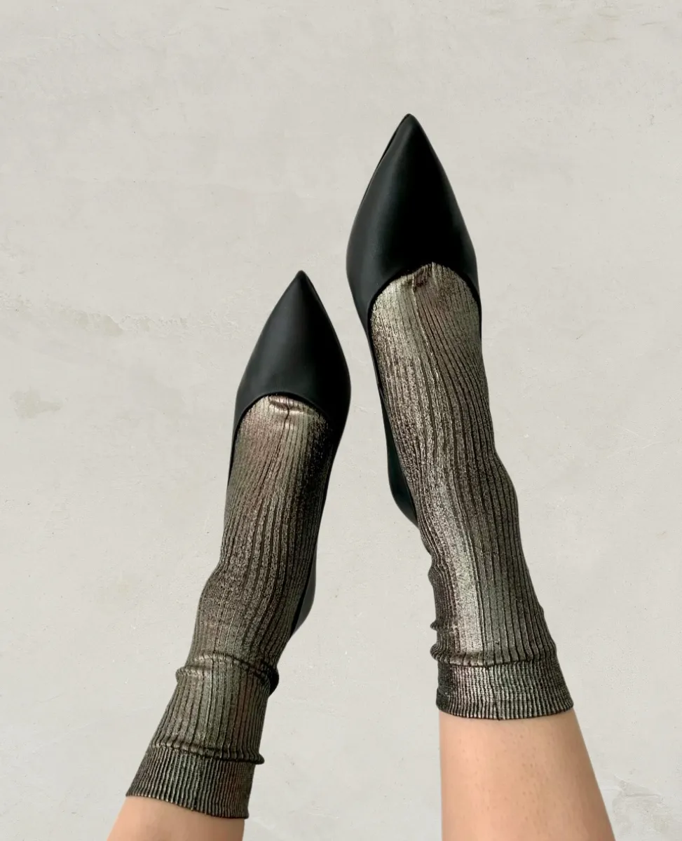 Maria La Rosa Grey Metallic Silk Socks sold by COCLICO product image thumbnail 2