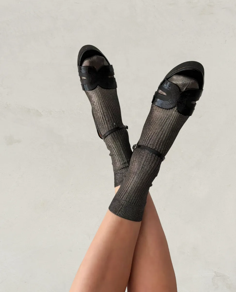 Maria La Rosa Grey Metallic Silk Socks sold by COCLICO