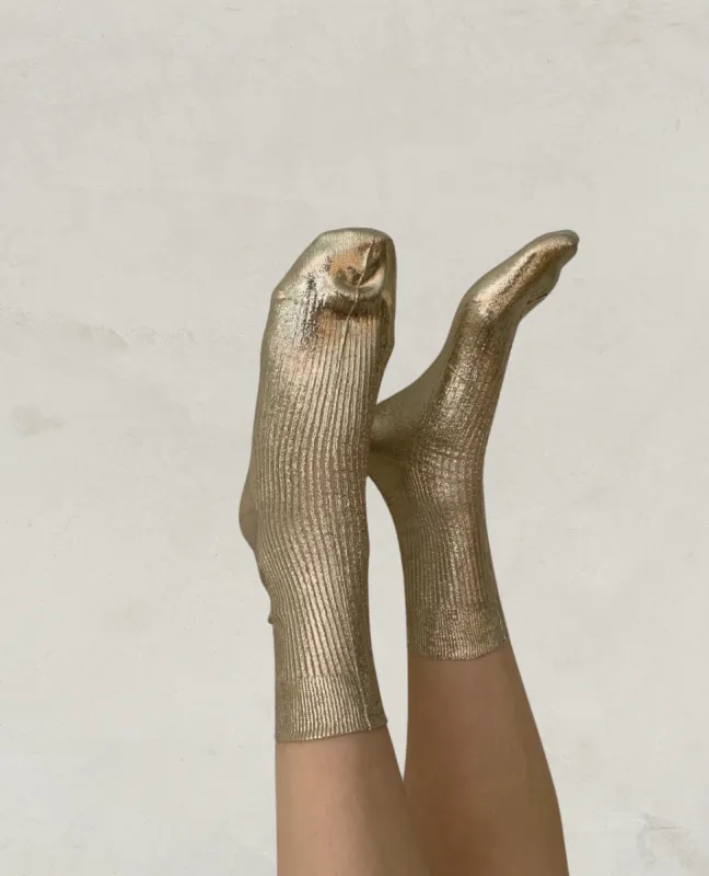 Maria La Rosa Platino Metallic Silk Socks made by Maria La Rosa