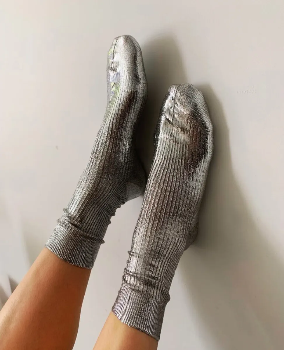 Maria La Rosa Silver Metallic Silk Socks sold by COCLICO product image thumbnail 5