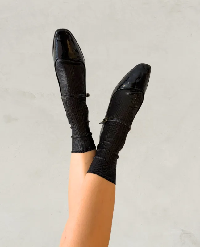 Maria La Rosa Black Metallic Silk Socks made by Maria La Rosa