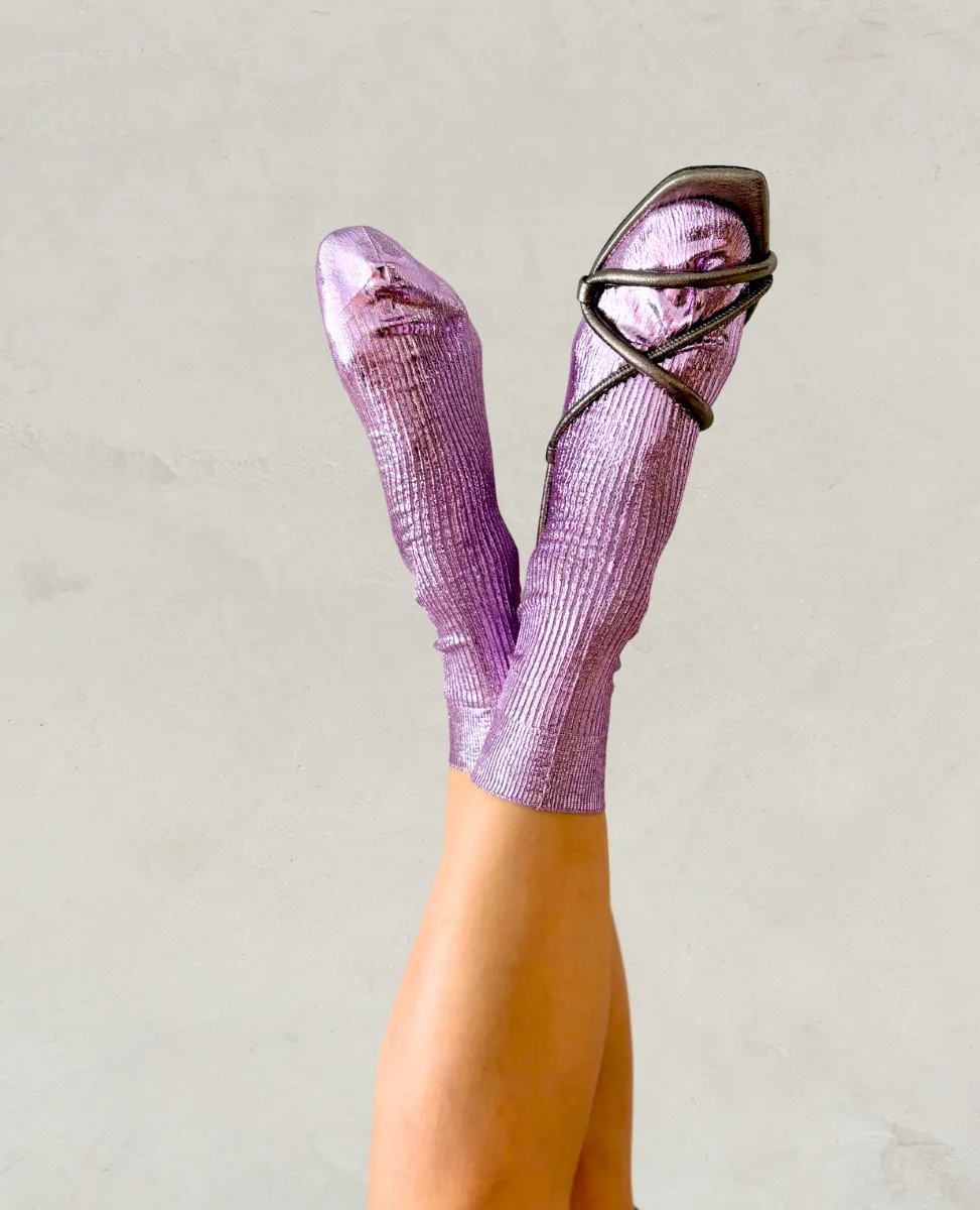 Maria La Rosa Lilac Metallic Silk Socks sold by COCLICO product image thumbnail 2