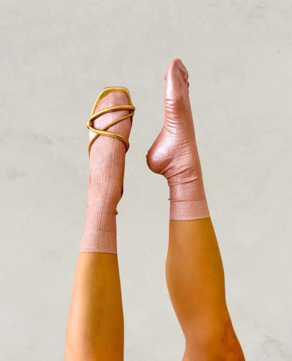 Maria La Rosa Pale Pink Metallic Silk Socks sold by COCLICO product image thumbnail 2