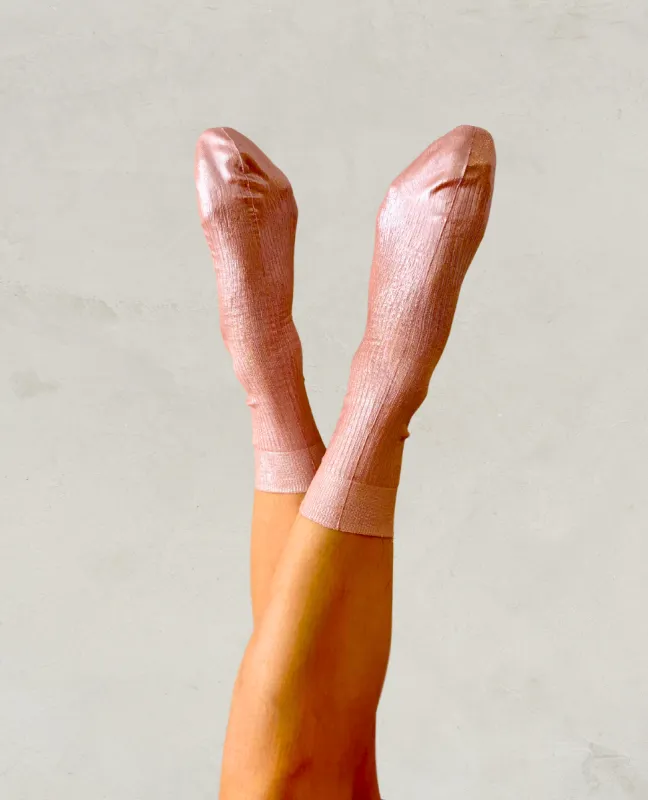 Maria La Rosa Pale Pink Metallic Silk Socks made by Maria La Rosa