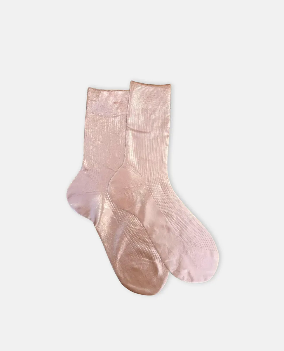 Maria La Rosa Pale Pink Metallic Silk Socks sold by COCLICO product image thumbnail 3