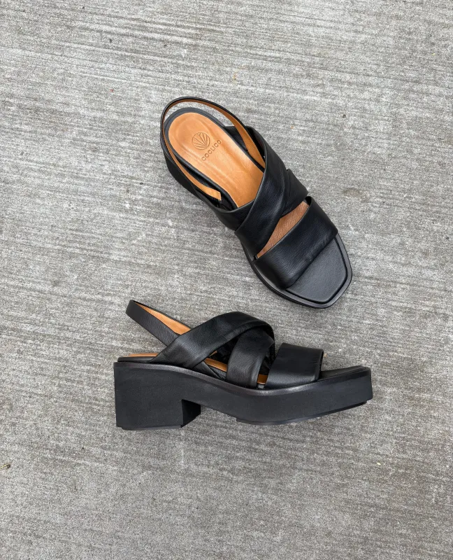 Warehouse Sale - Ereta Wedge Black Leather made by COCLICO