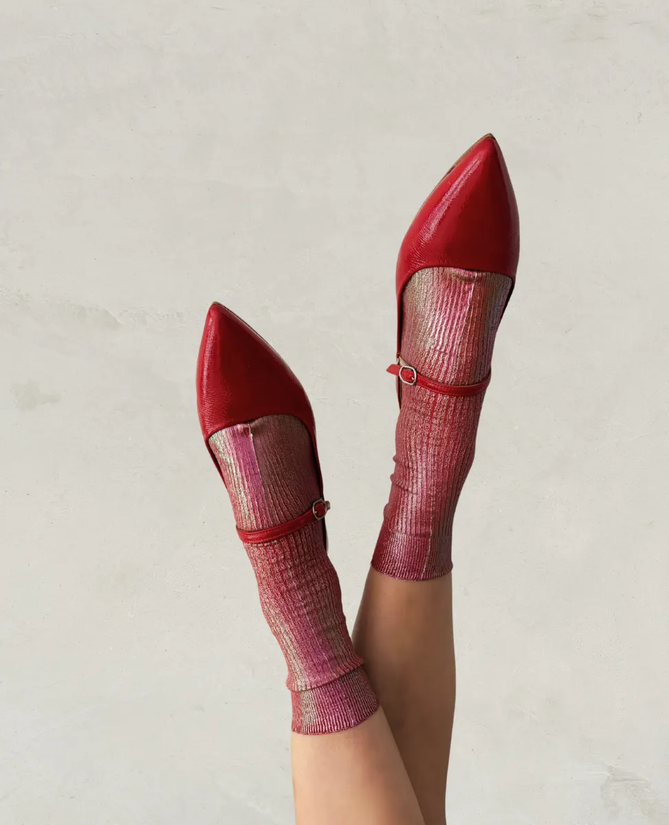 Maria La Rosa Bordeaux Metallic Silk Socks sold by COCLICO