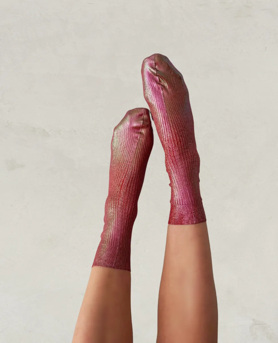 Maria La Rosa Bordeaux Metallic Silk Socks sold by COCLICO product image thumbnail 2