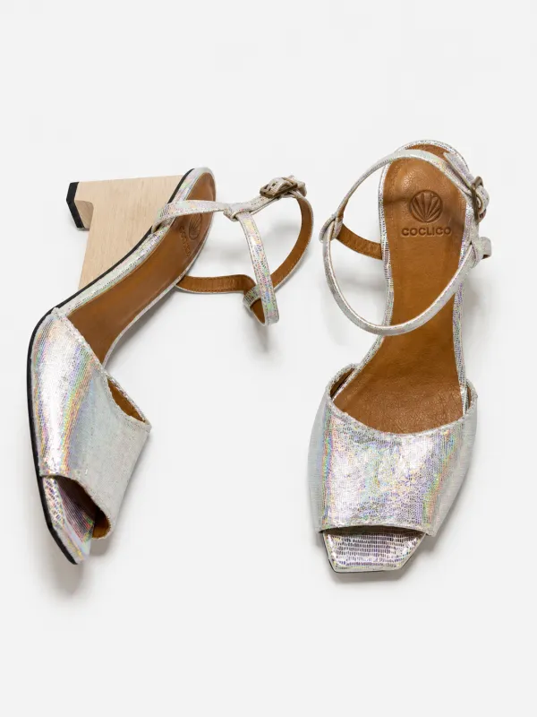 Archive Sale - Glass Heeled Wedge Sandal Laser Platino made by COCLICO
