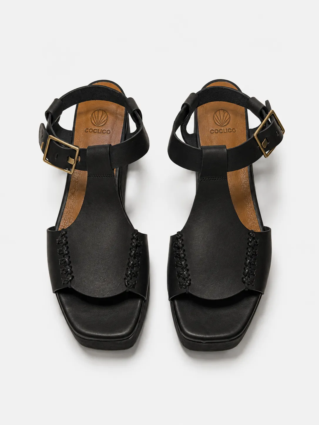 Archive Sale - Eilish Wedge Sandal Black (Double Stitch) sold by COCLICO