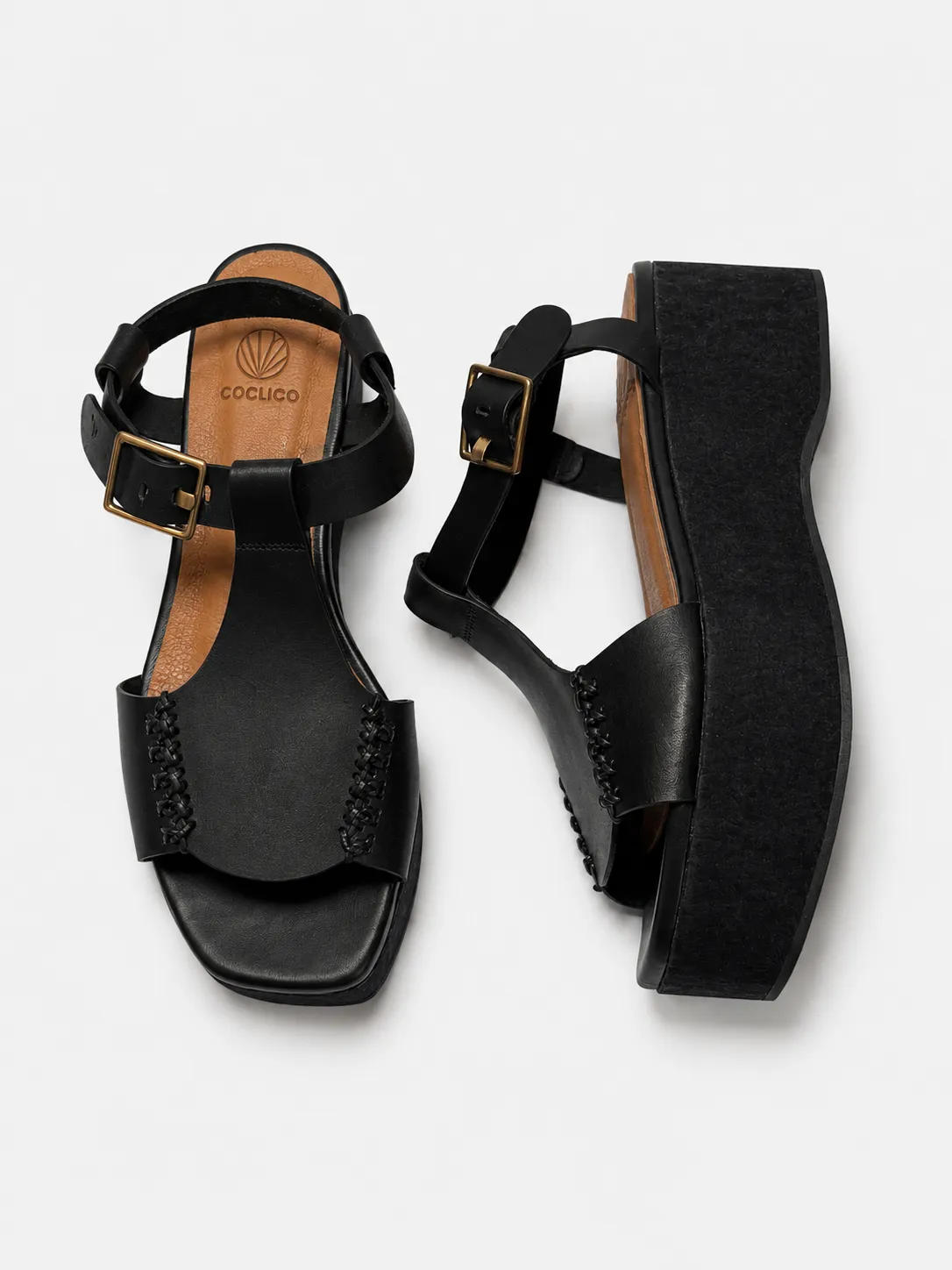 Archive Sale - Eilish Wedge Sandal Black (Double Stitch) sold by COCLICO product image thumbnail 2