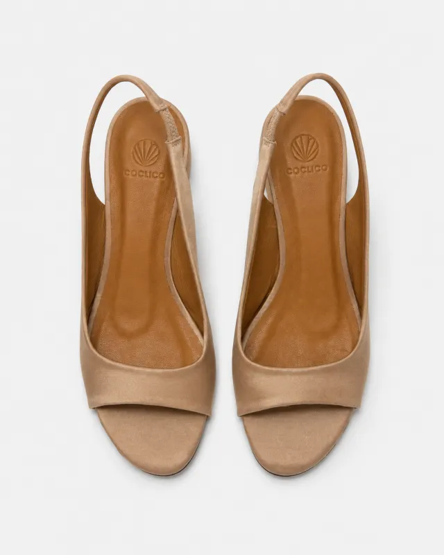 Archive Sale - Vamp Demi-Wedge Beige Satin made by COCLICO