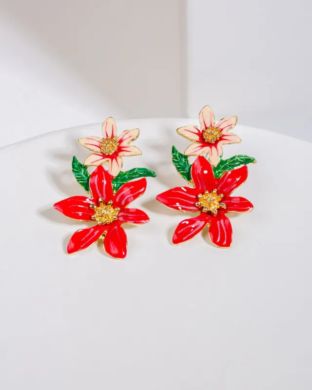 Red Tropical Flower Statement Earrings sold by Collete Hayman