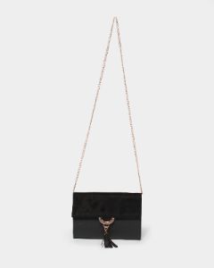 Black Aria Tassel Clutch Bag sold by Collete Hayman