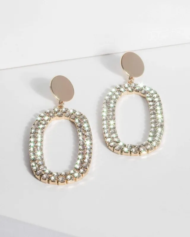 Gold Oval Crystal Drop Earrings sold by Collete Hayman