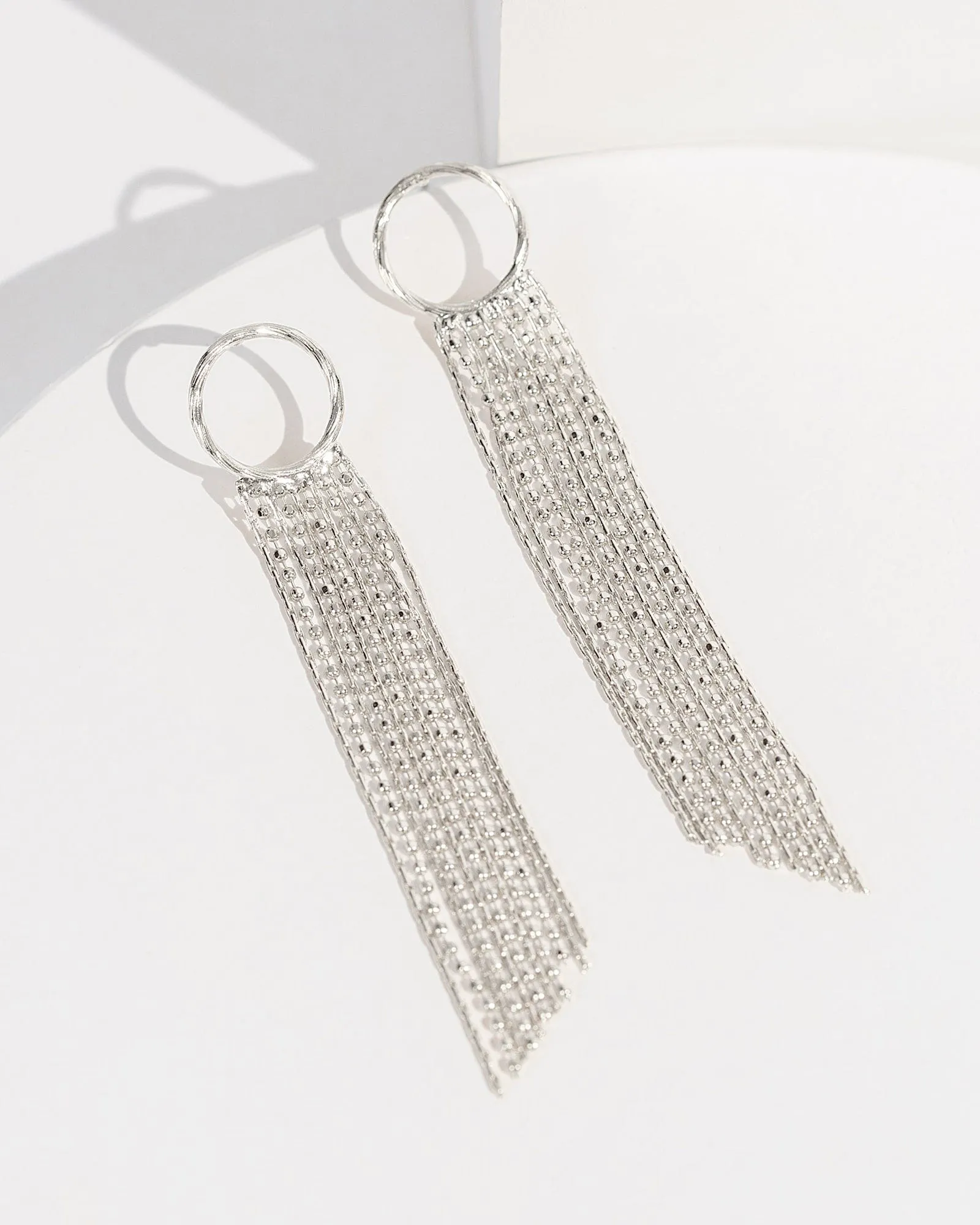Silver Circle With Chains Drop Earrings sold by Collete Hayman