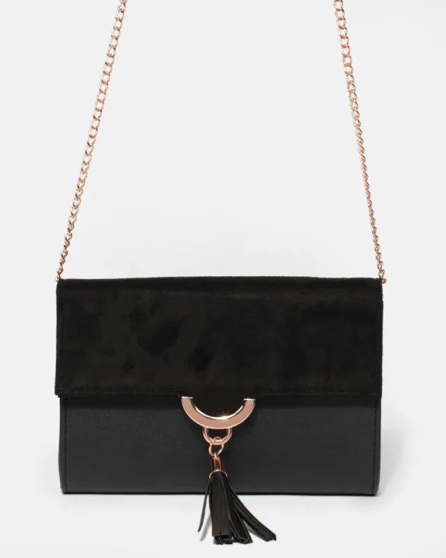 Black Aria Tassel Clutch Bag sold by Collete Hayman