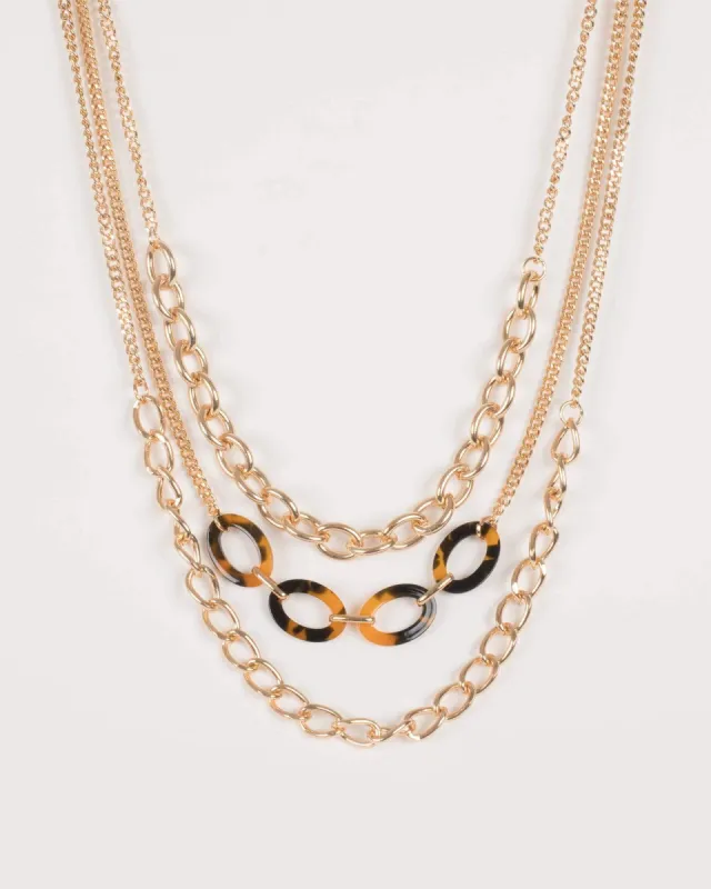 Gold and Tortoise Shell Acrylic Chain Necklace sold by Collete Hayman
