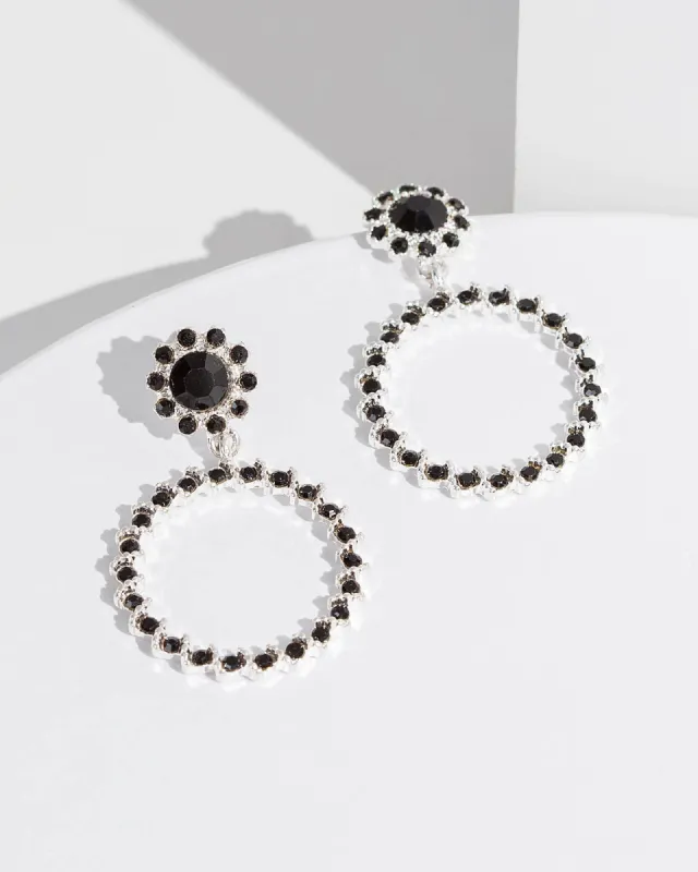 Black Top Flower Crystal Detail Drop Earrings sold by Collete Hayman