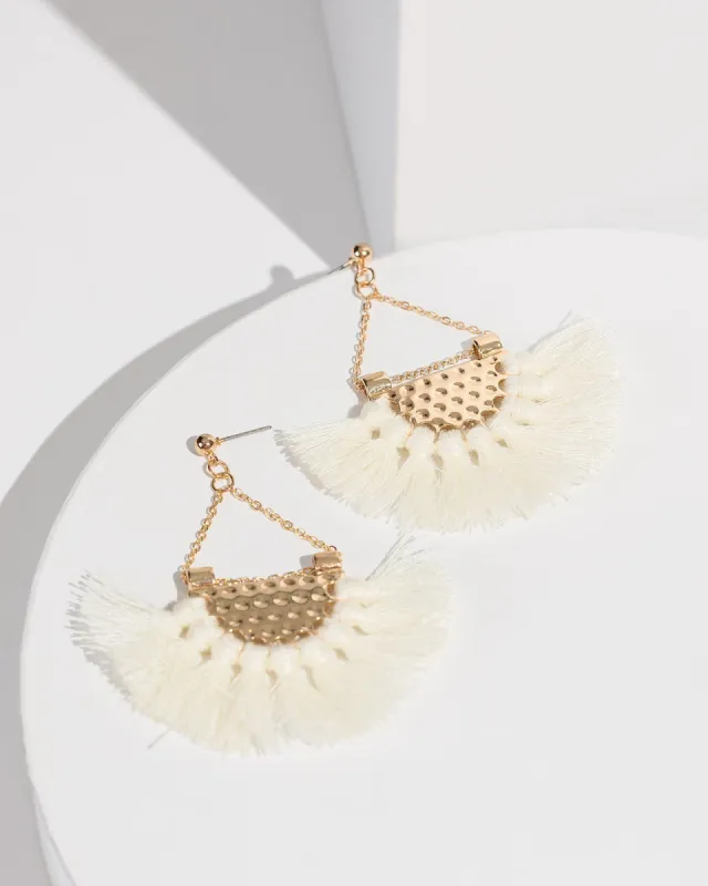 White Macrame Tassel Textured Earrings sold by Collete Hayman