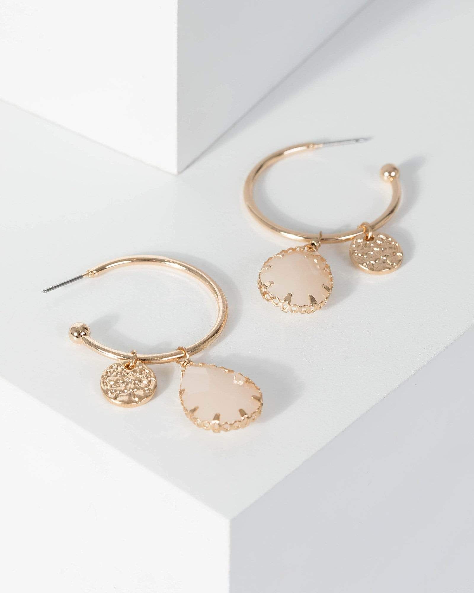 Pink Crystal Pendant Hoop Earrings sold by Collete Hayman