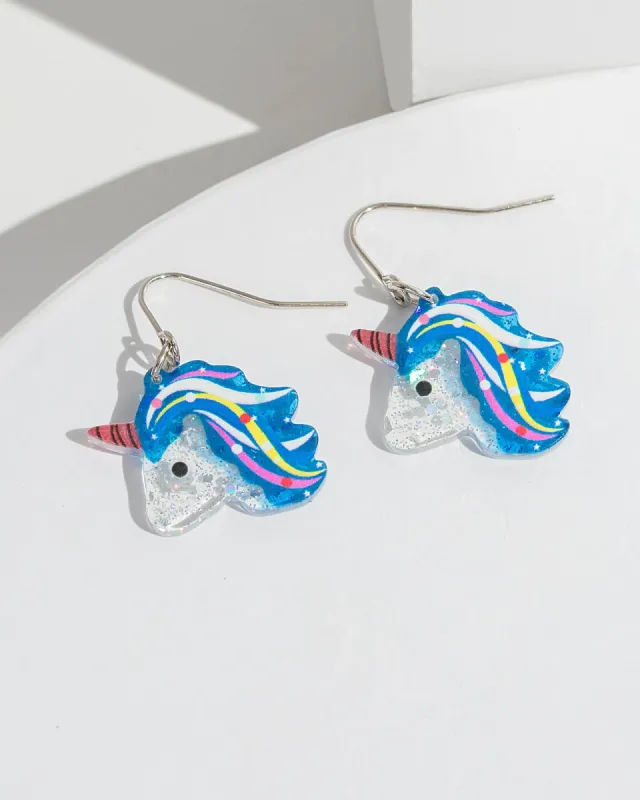 Blue Glitter Unicorn Earrings sold by Collete Hayman