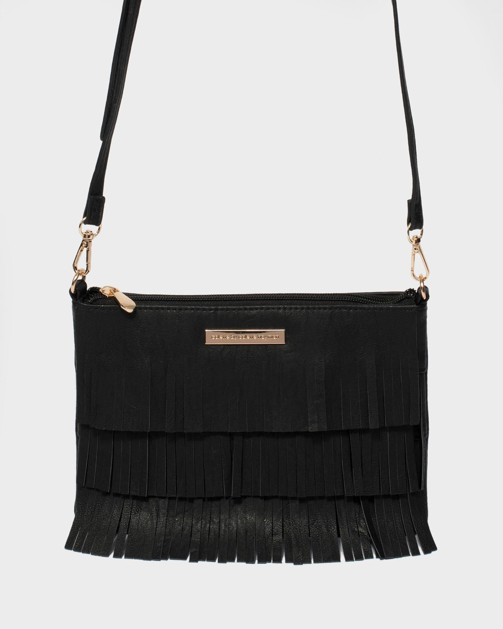 Black Raine Fringe Crossbody Bag sold by Collete Hayman