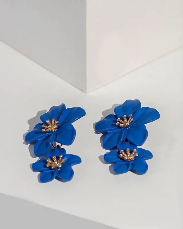Navy Blue Statement Flower Earrings sold by Collete Hayman