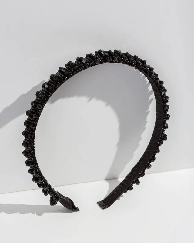 Black Thin Beaded Detail Headband sold by Collete Hayman