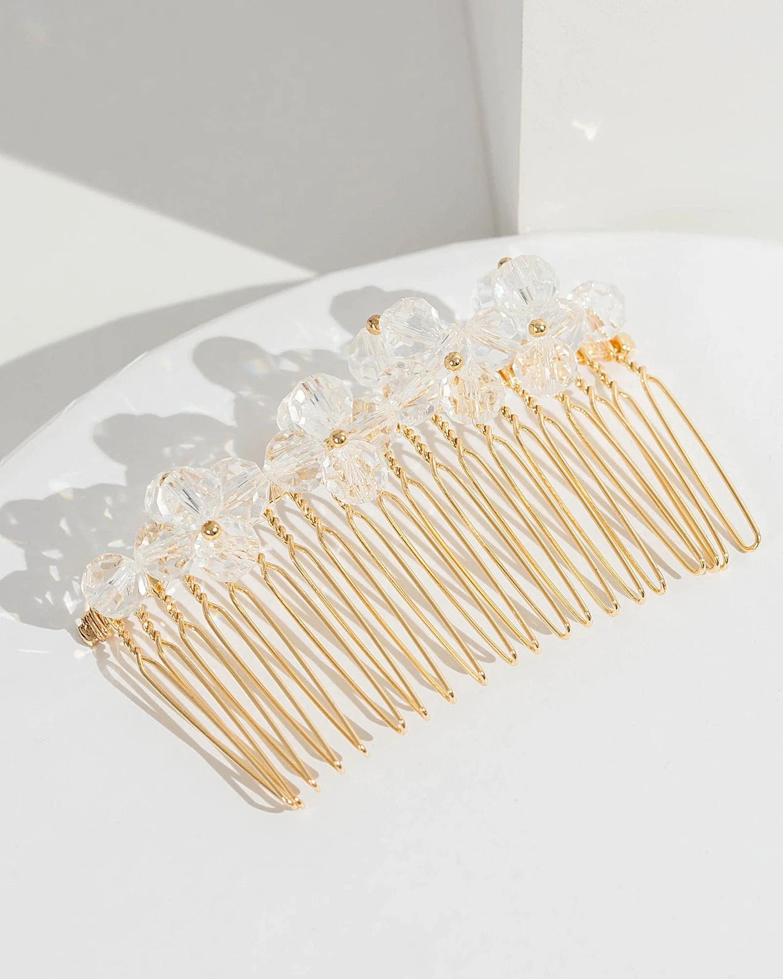 Gold Clear Beaded Cluster Hair Comb sold by Collete Hayman