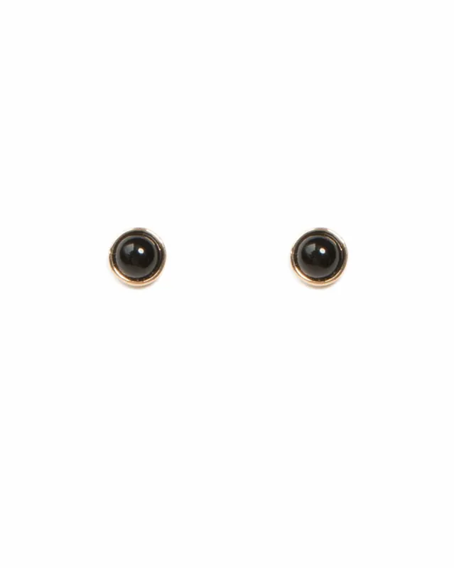 Black Gold Tone Mini Round Stone Earrings sold by Collete Hayman