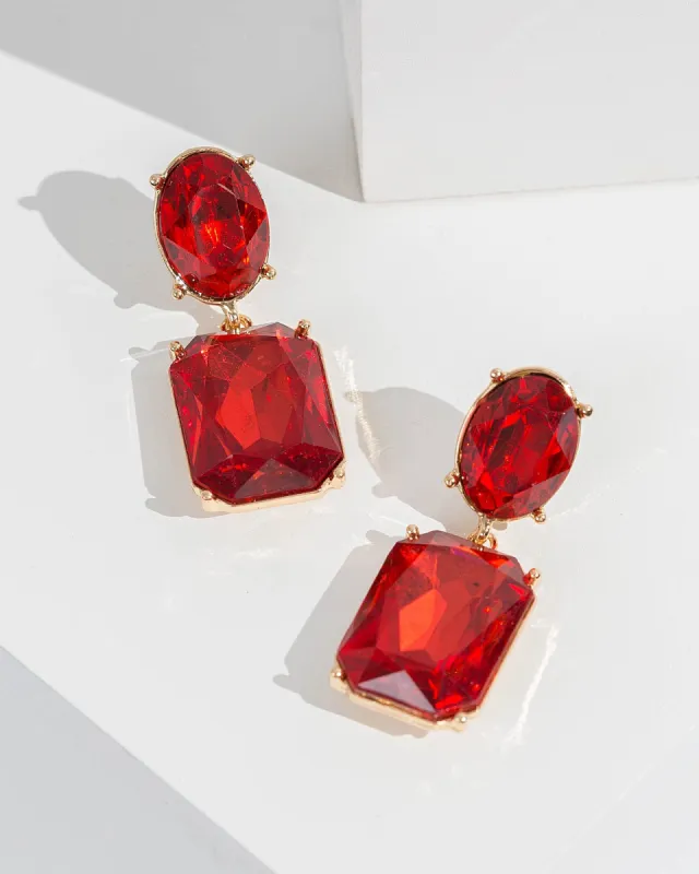 Red Double Crystal Drop Earrings sold by Collete Hayman