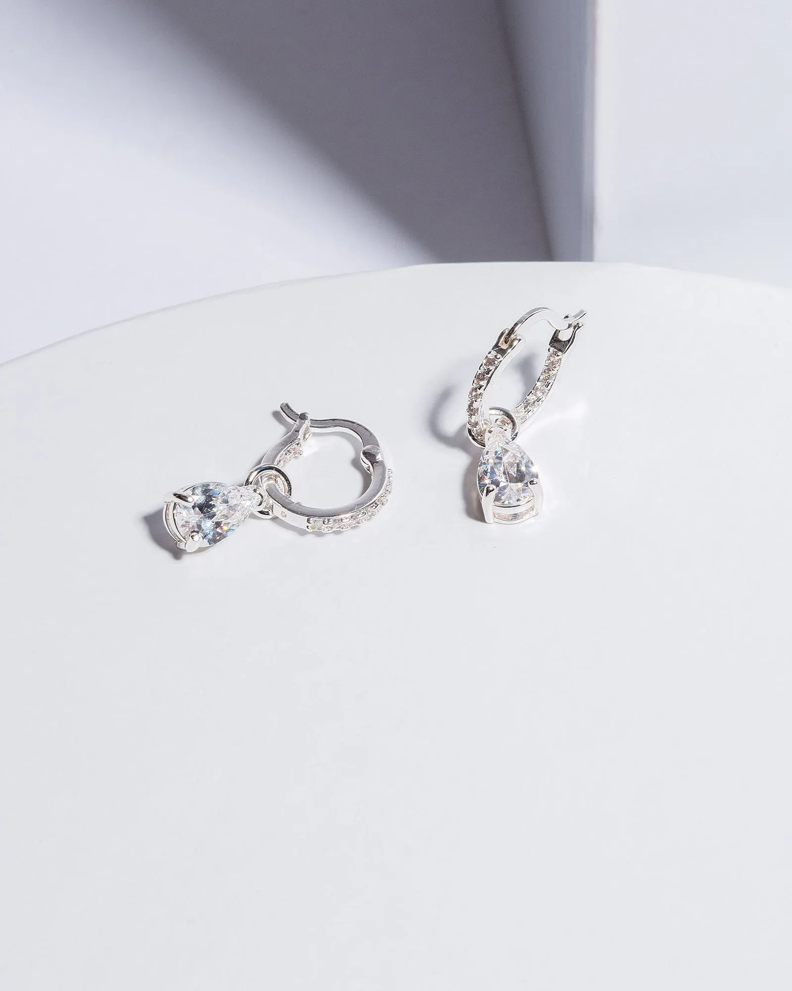 Silver Cubic Zirconia Pear Stone Postdrop Earrings sold by Collete Hayman