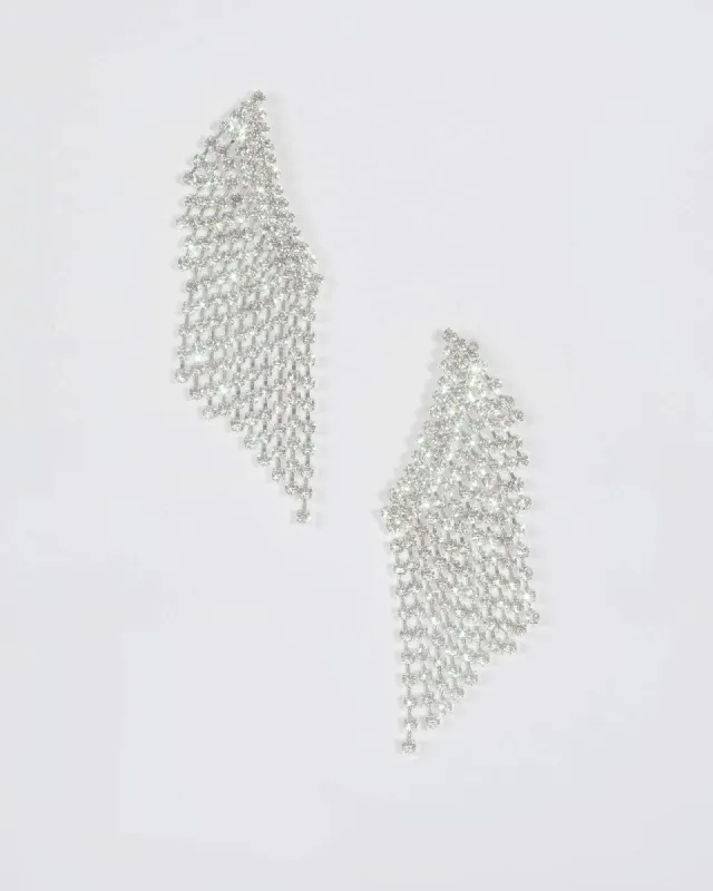 Silver Diamante Asymetrical Drop Earrings sold by Collete Hayman