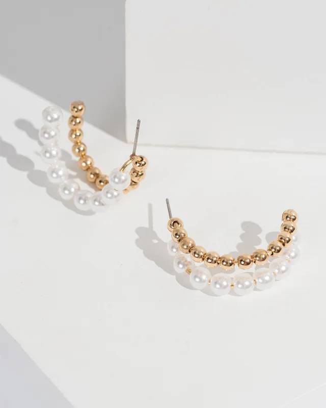 Pearl And Gold Double Row Hoop Earrings sold by Collete Hayman
