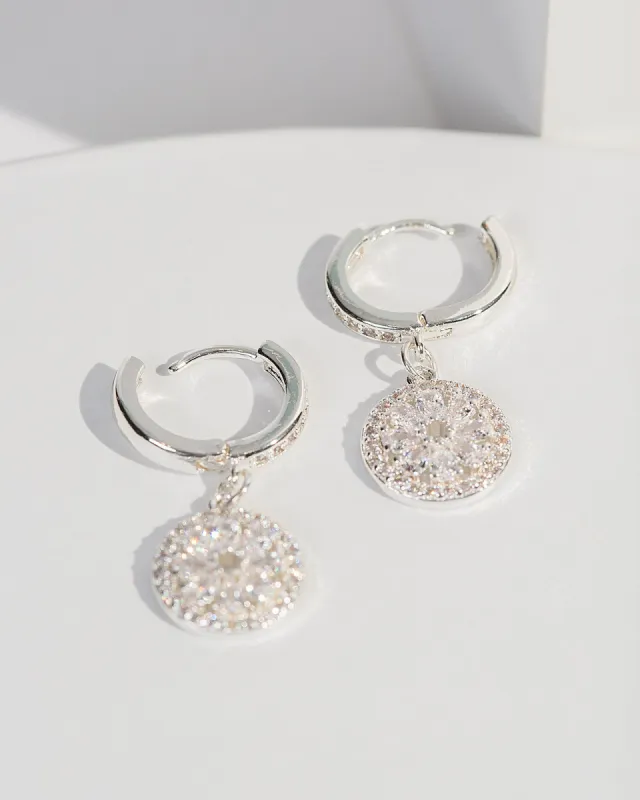 Silver Cubic Zirconia Halo Hoop Earrings sold by Collete Hayman