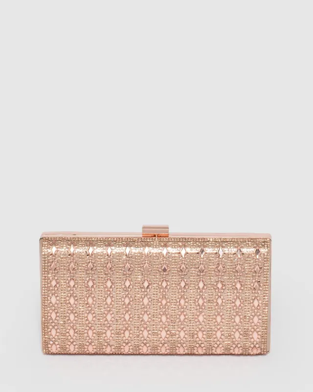 Gaia Embellished Rose Gold Clutch Bag sold by Collete Hayman