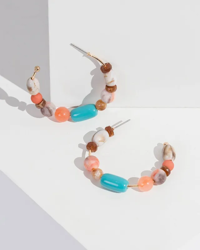 Brown Mixed Bead Hoop Earrings sold by Collete Hayman