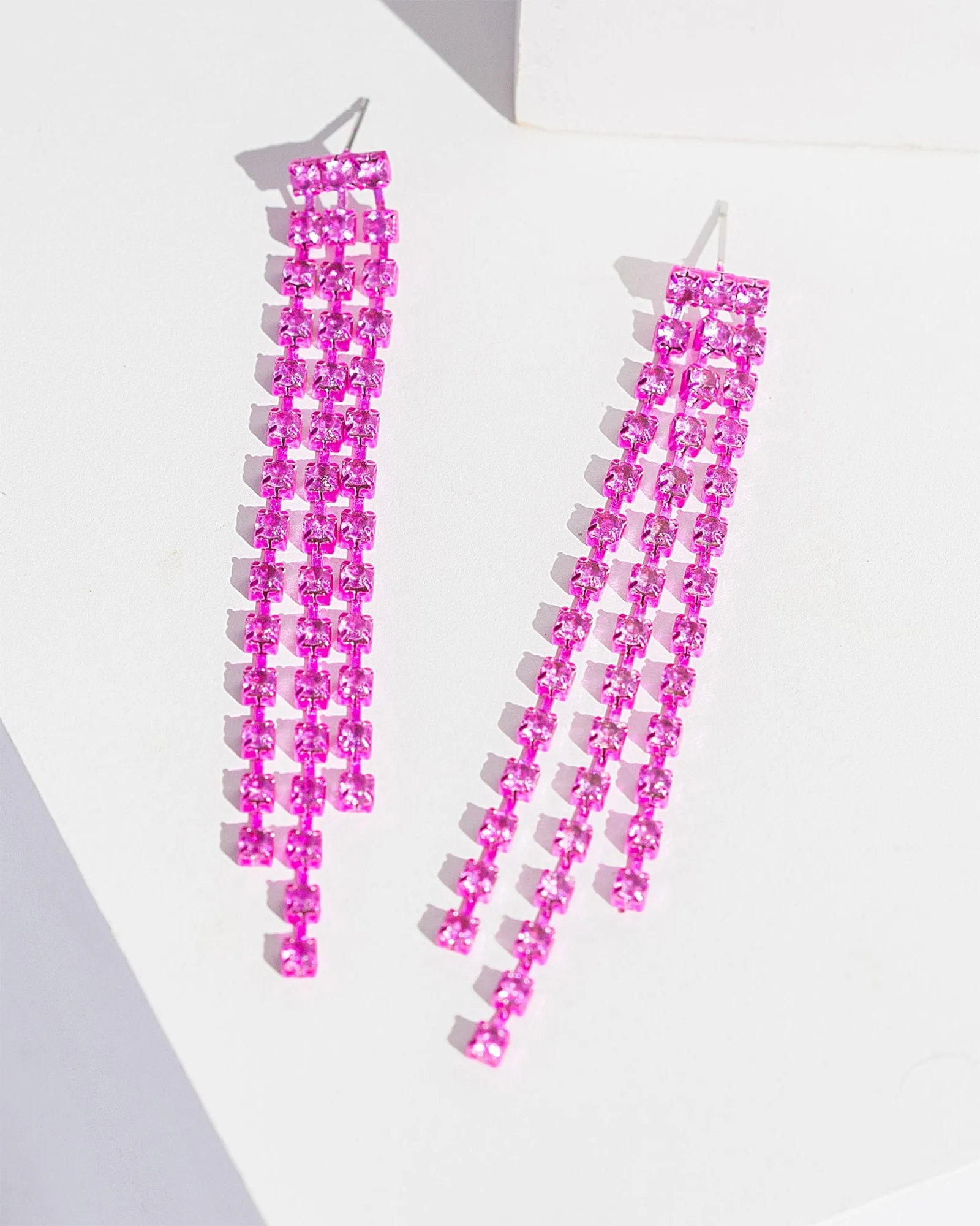 Pink Crystal Tassel Drop Earrings sold by Collete Hayman