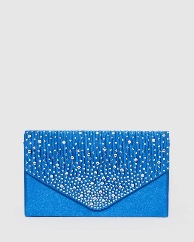 Blue Lila Pleat Clutch Bag sold by Collete Hayman