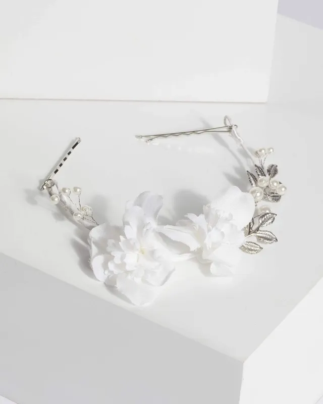 White Floral Leafy Clip Headband sold by Collete Hayman
