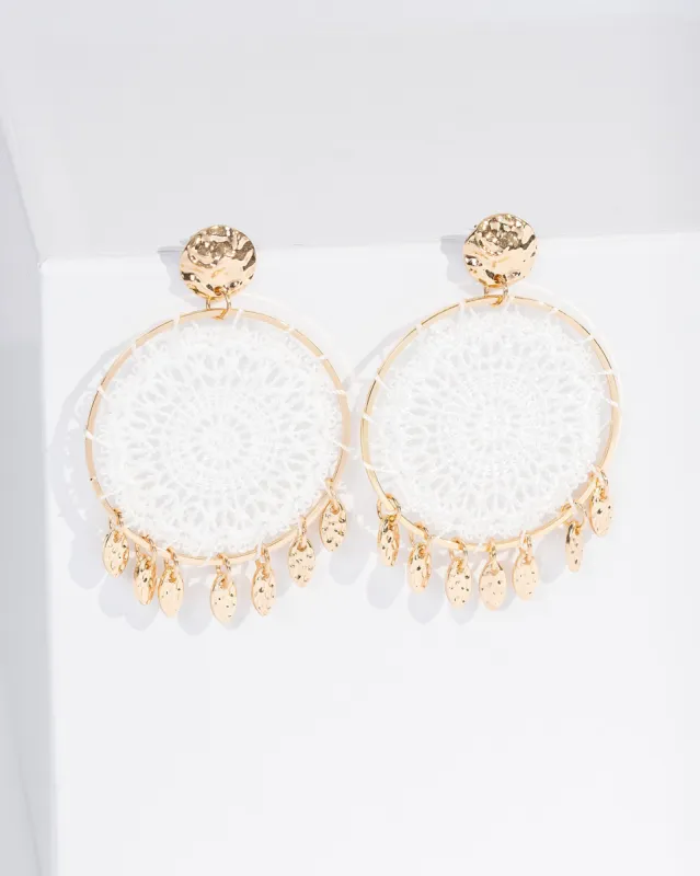 White Crochet Circle Statement Earrings made by Collete Hayman