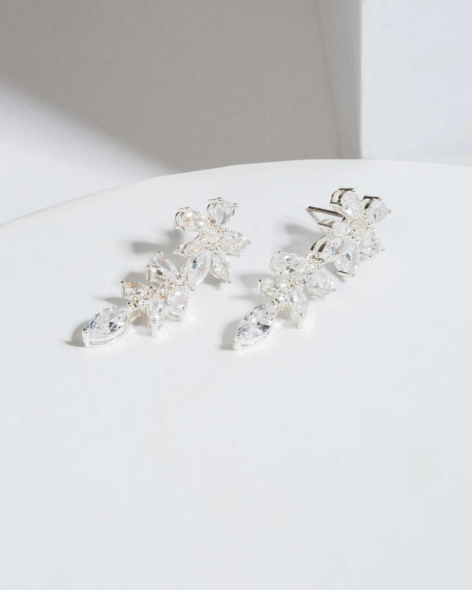 Silver Cubic Zirconia Flower Post Drop Earrings sold by Collete Hayman