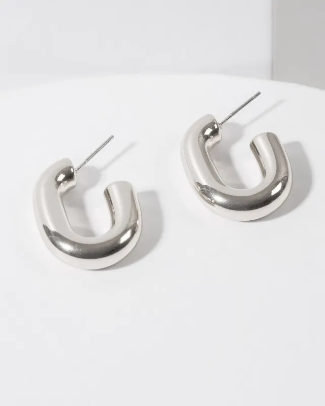 Silver Elongated Hoop Earrings sold by Collete Hayman