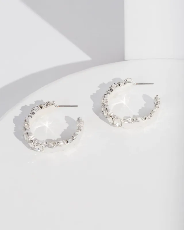 Silver Chunky Crystal Hoop Earrings sold by Collete Hayman