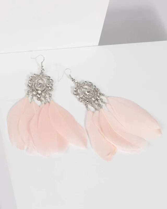 Pink Feather Crystal Drop Earrings sold by Collete Hayman