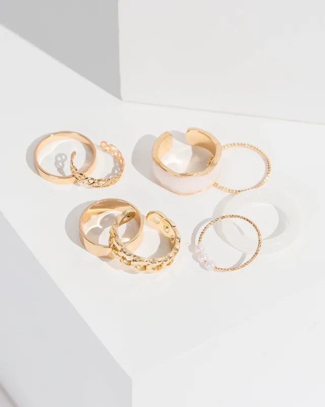 Pearl And Gold Multi Pack Detail Rings sold by Collete Hayman