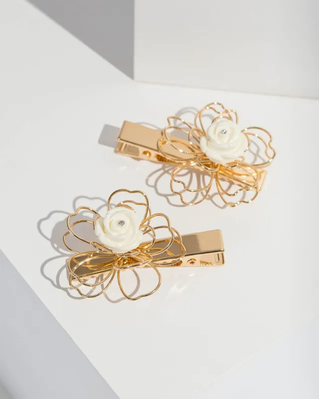 Gold 2 Pack Flower Outline Hair Slides sold by Collete Hayman
