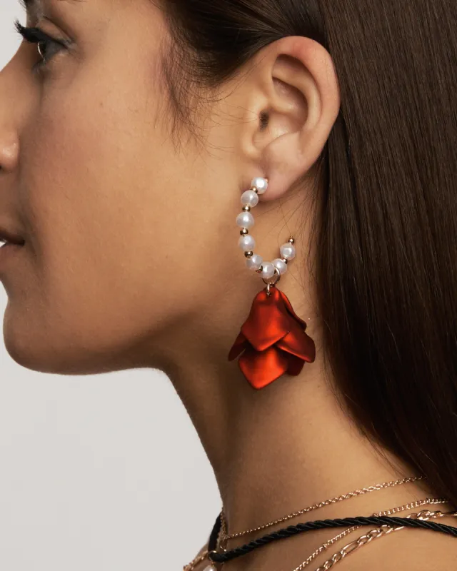 Red Pearl Flower Hoop Earrings sold by Collete Hayman